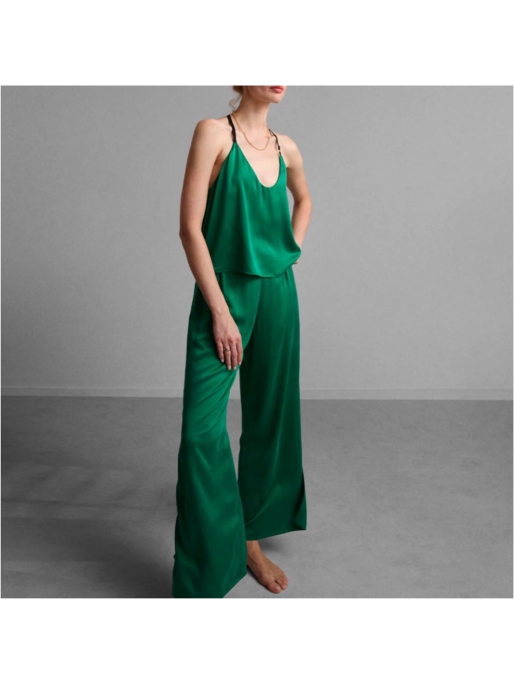 LUNYA Washable Silk Cami Pant Set in Estuarine Green Sizes M